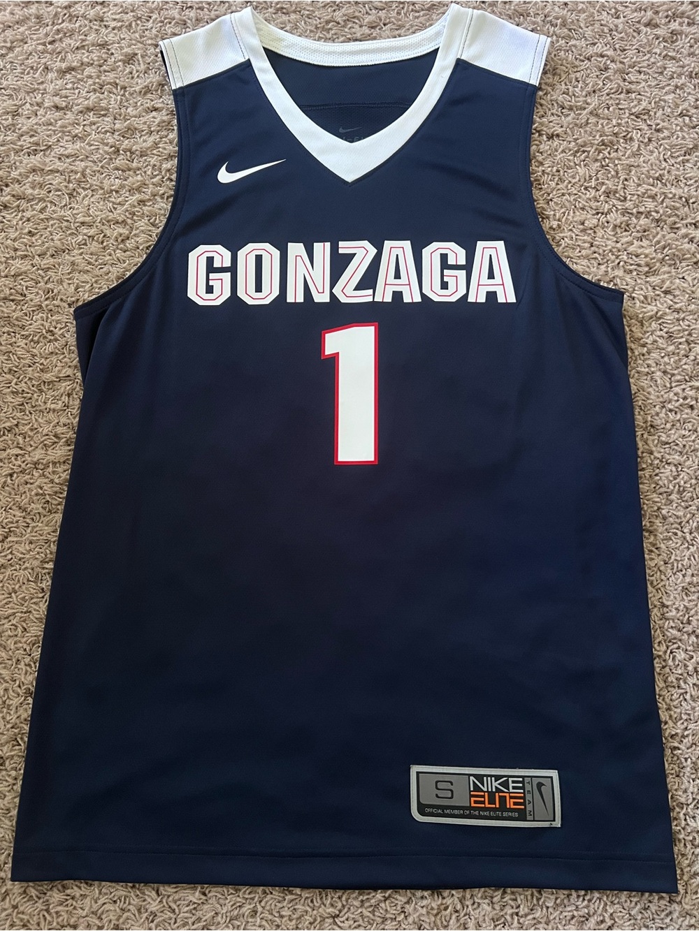 New Men’s Small Nike Gonzaga Bulldogs #1 Basketball Jersey Navy/White
